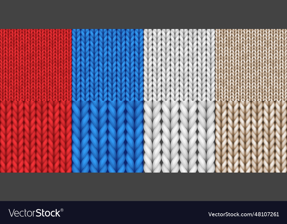 Realistic knit textures seamless patterns set