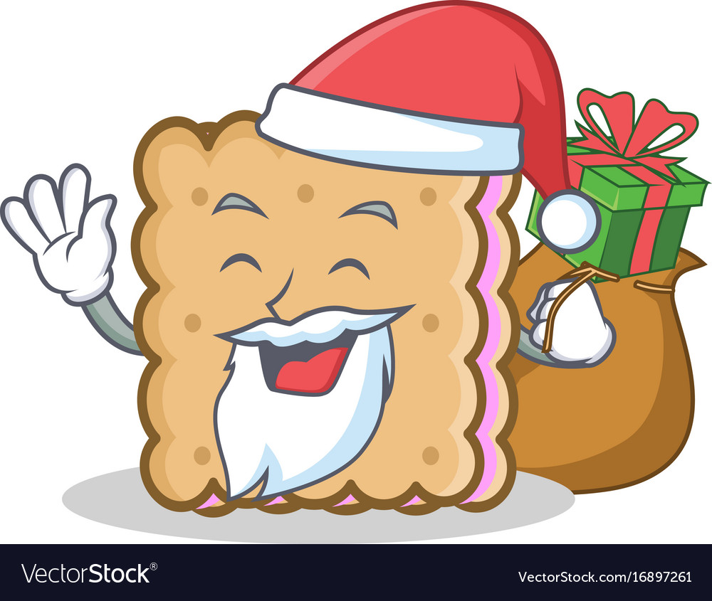 Santa with gift biscuit cartoon character style Vector Image Santa with gift biscuit cartoon character style Vector Image