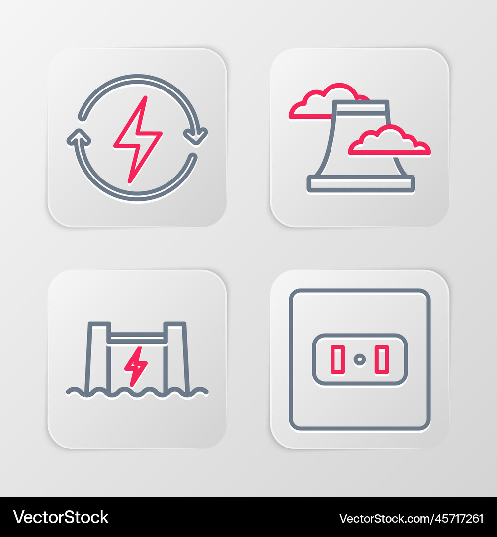 Set line electrical outlet hydroelectric dam Vector Image
