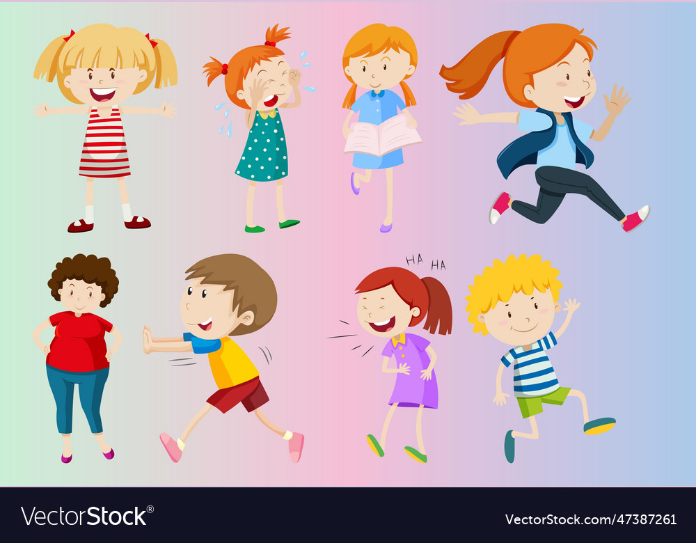 Set of people in different pose characters vector image Set of people in different pose characters
