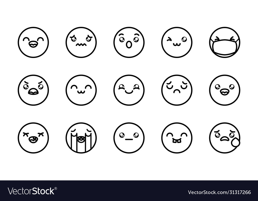 Angry emoji and emoji faces icon set line style Vector Image