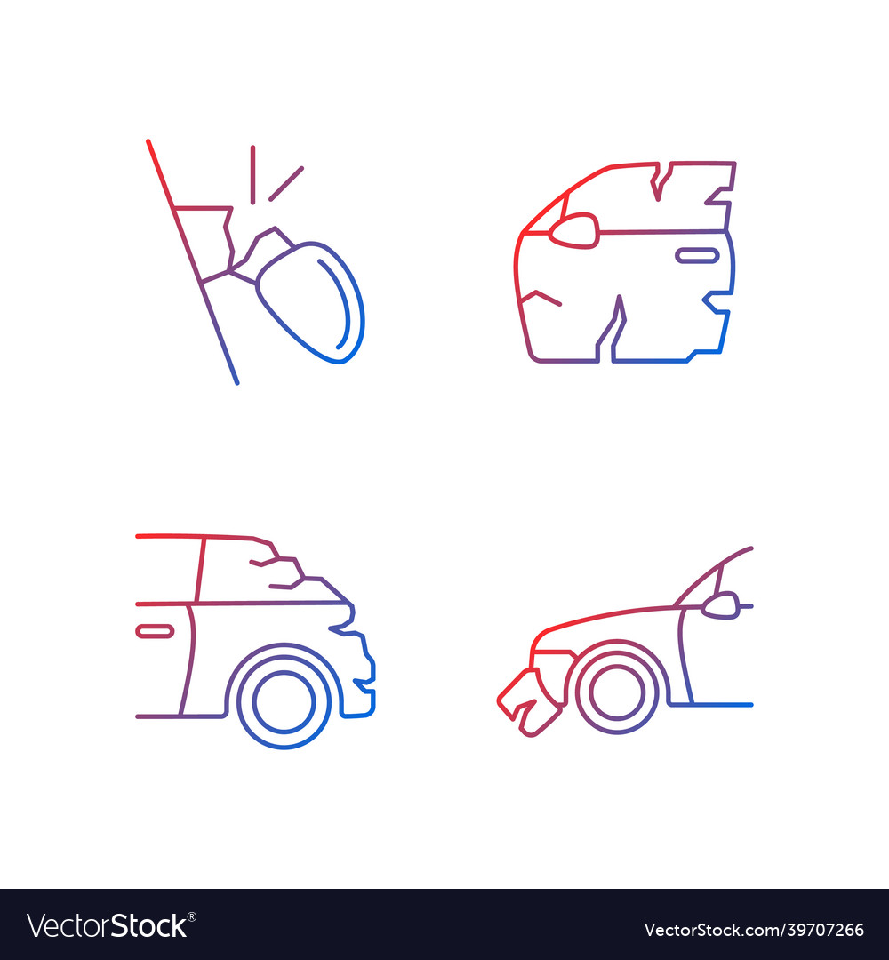 Auto body damage gradient linear icons set vector image Auto body damage gradient linear icons set