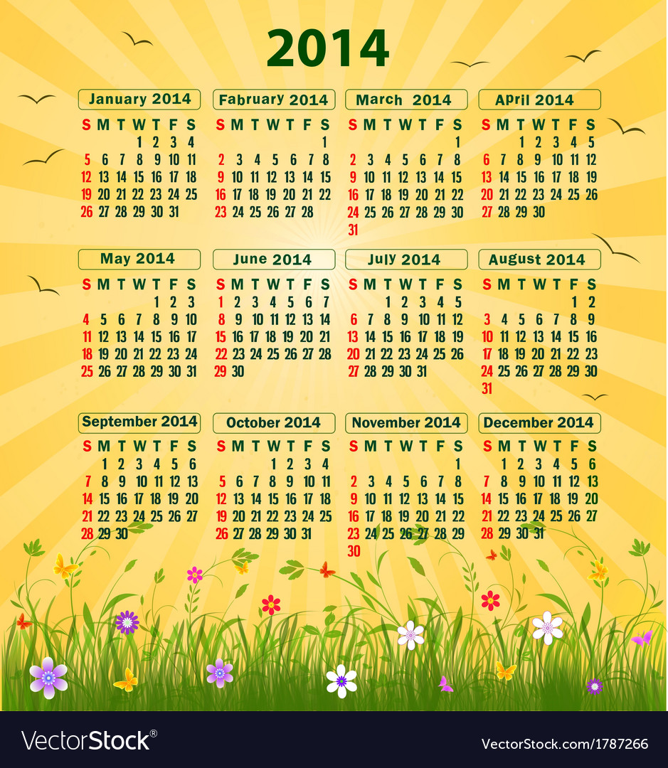 Calendar 2014 Royalty Free Vector Image - Vectorstock