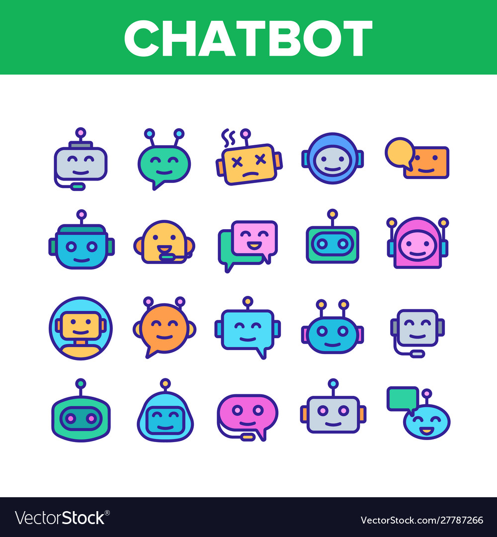 Chatbot robot collection elements icons set vector image Chatbot robot collection elements icons set