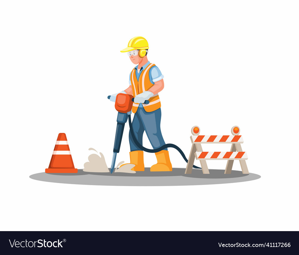 Construction Worker Drilling Road