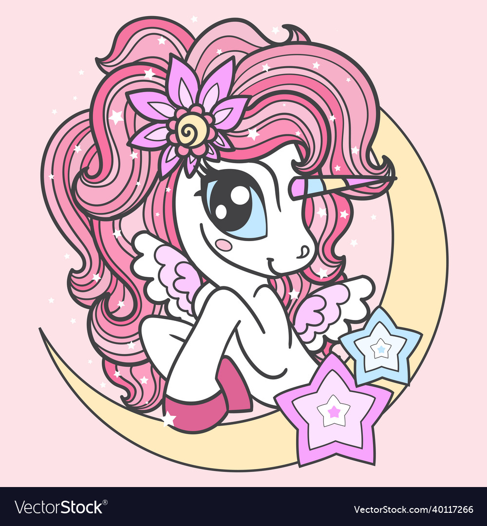 Süße Einhorn Pony rosa Manne Mond