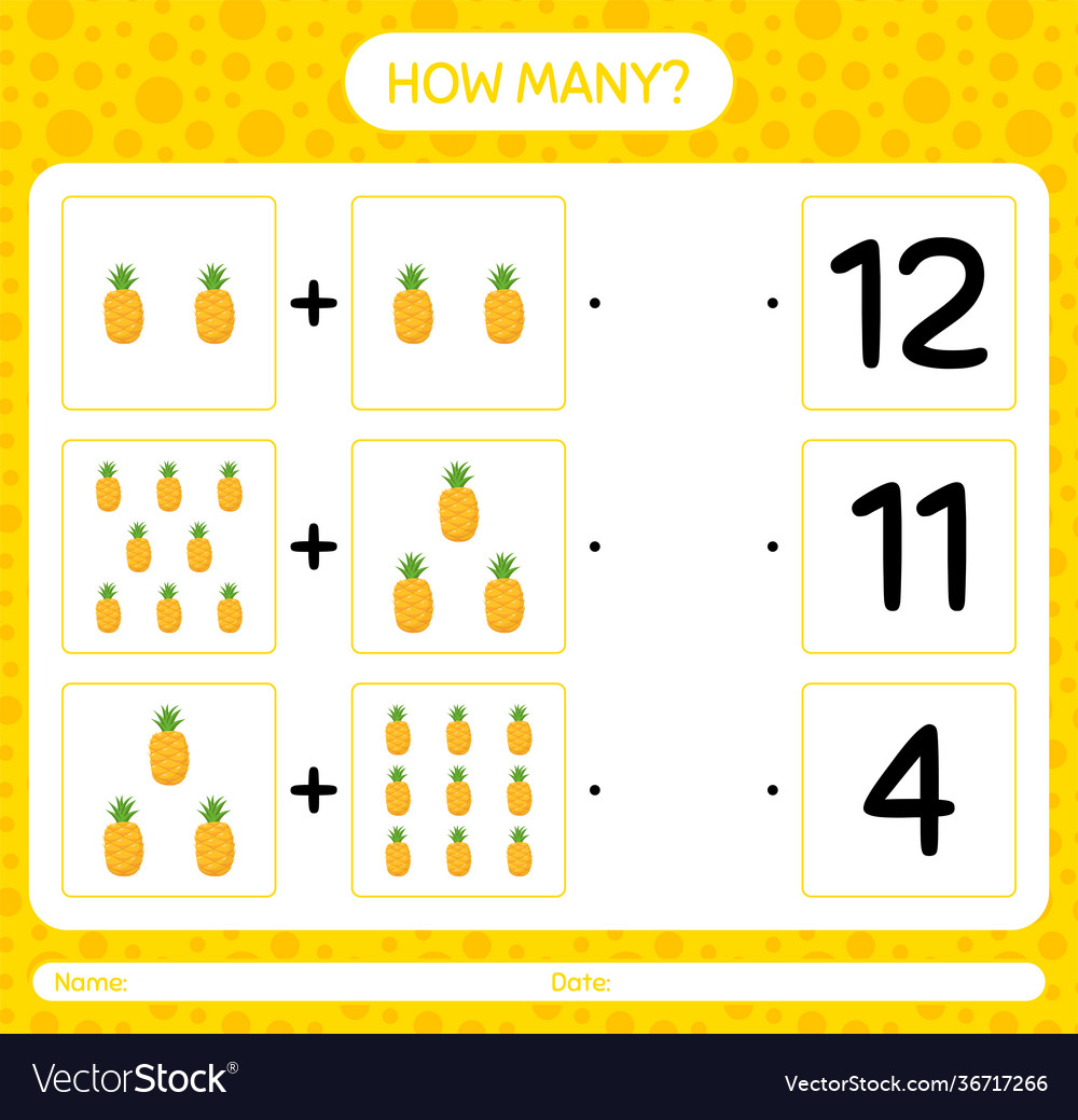 How many counting game with pineapple worksheet vector image How many counting game with pineapple worksheet