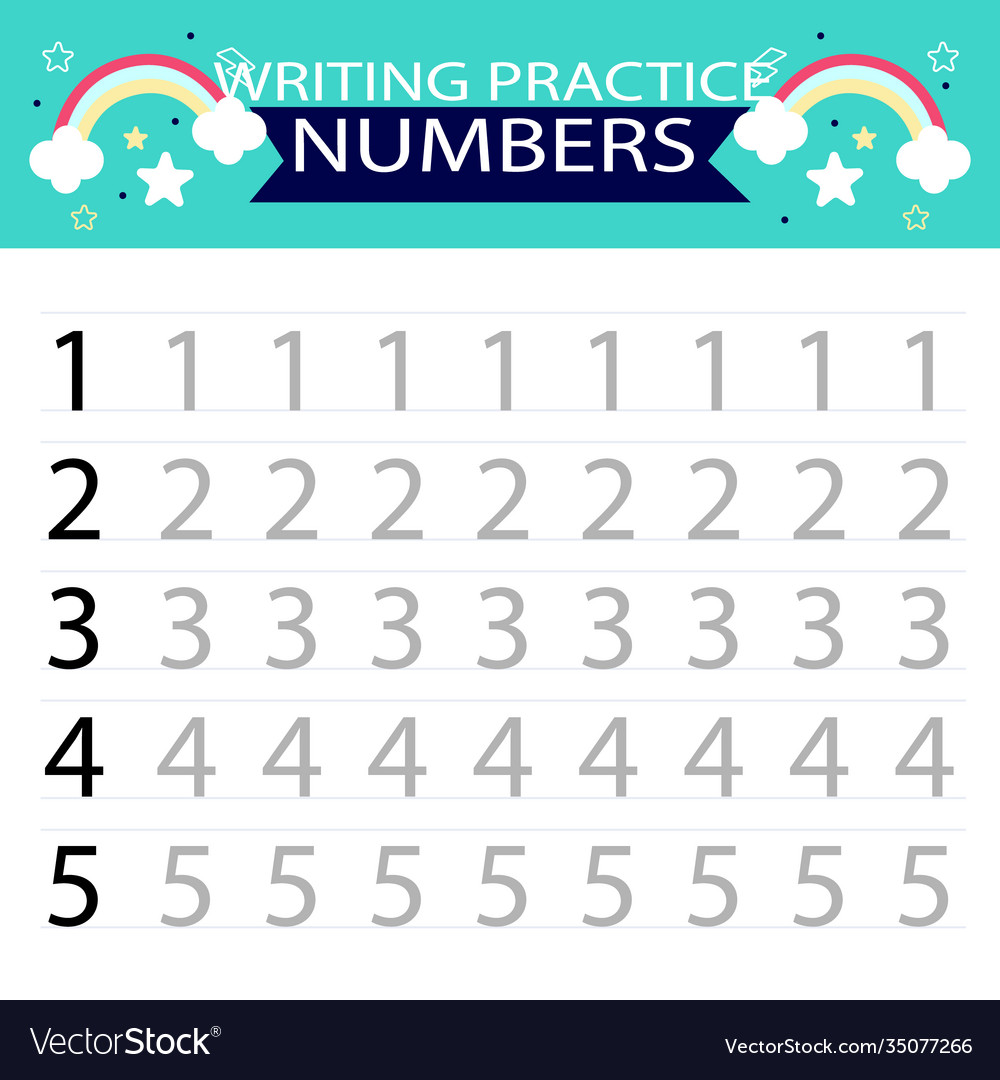 Numbers tracing template with rainbows