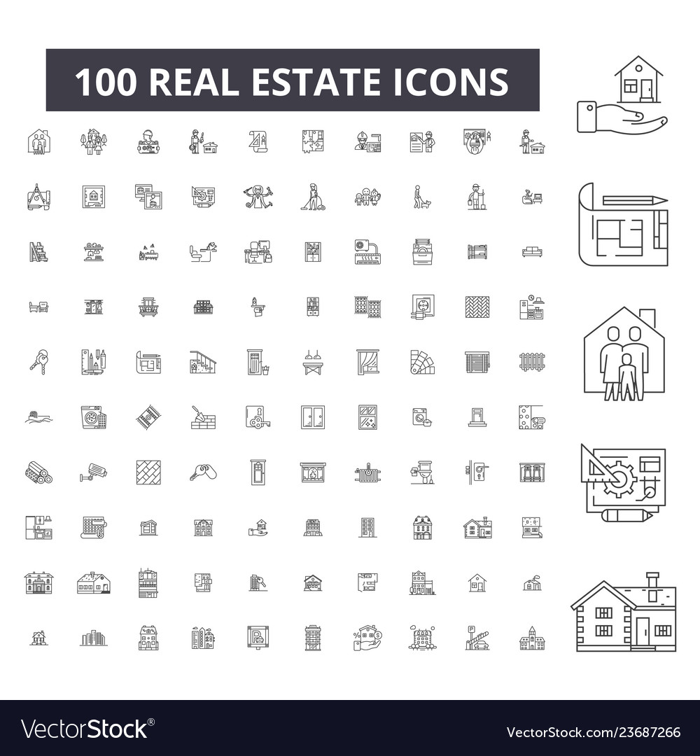 Immobilien editierbare Liniensymbole 100 set