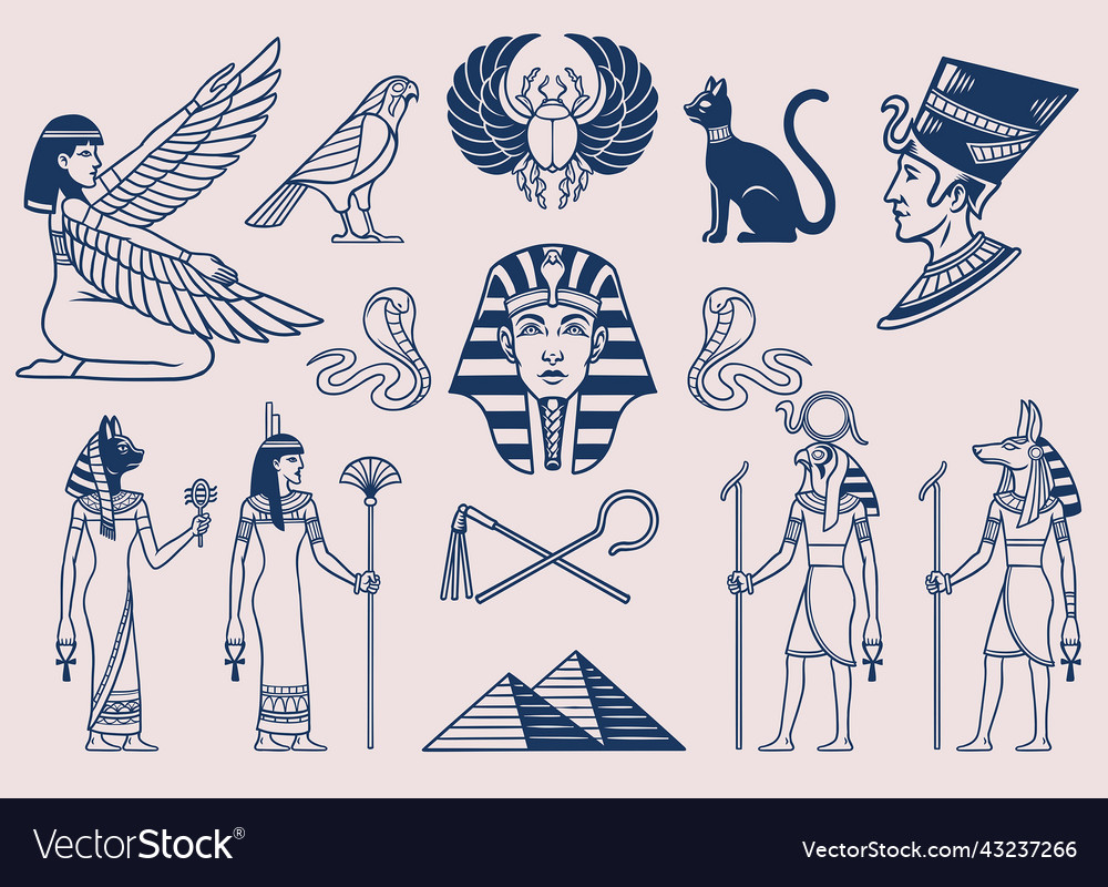 Set of black and white style ancient egyptian Vector Image