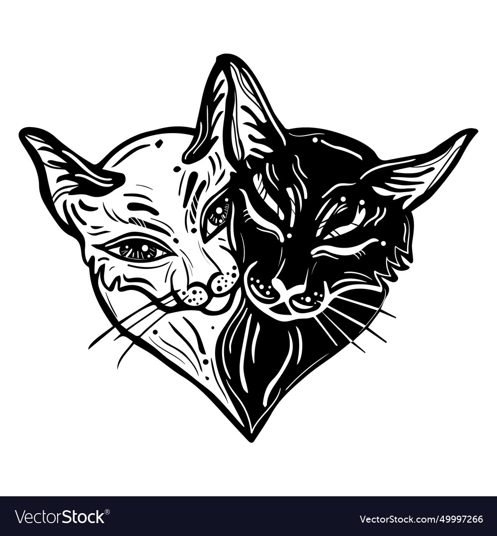 Tattoo art style couple of cats in love