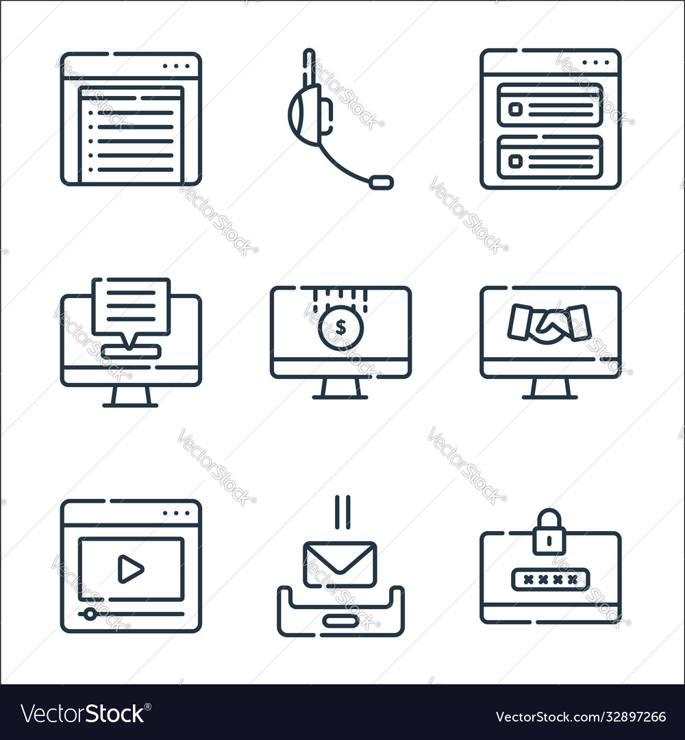Telecommuting line icons linear set quality