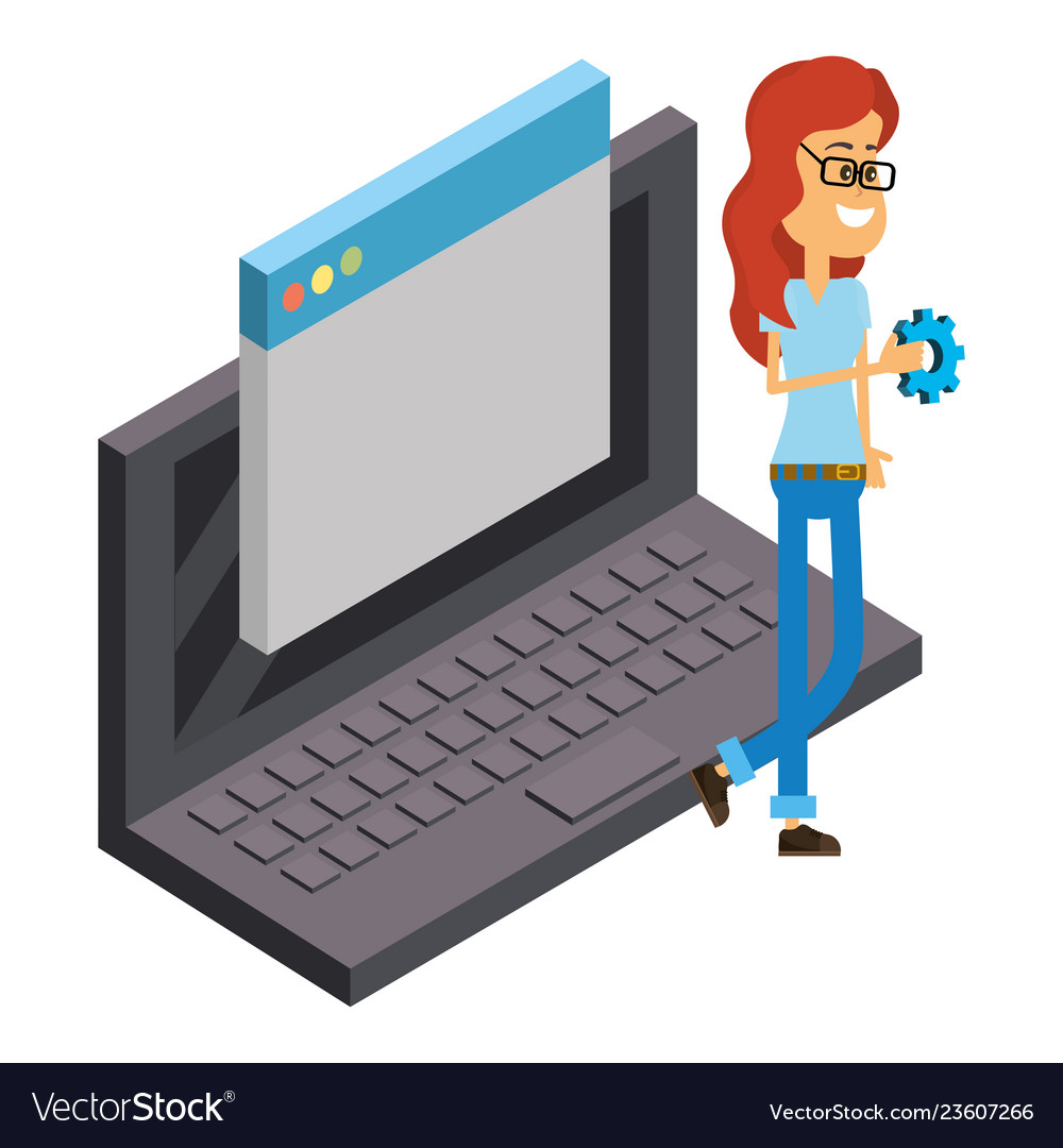 Woman and technology isometric