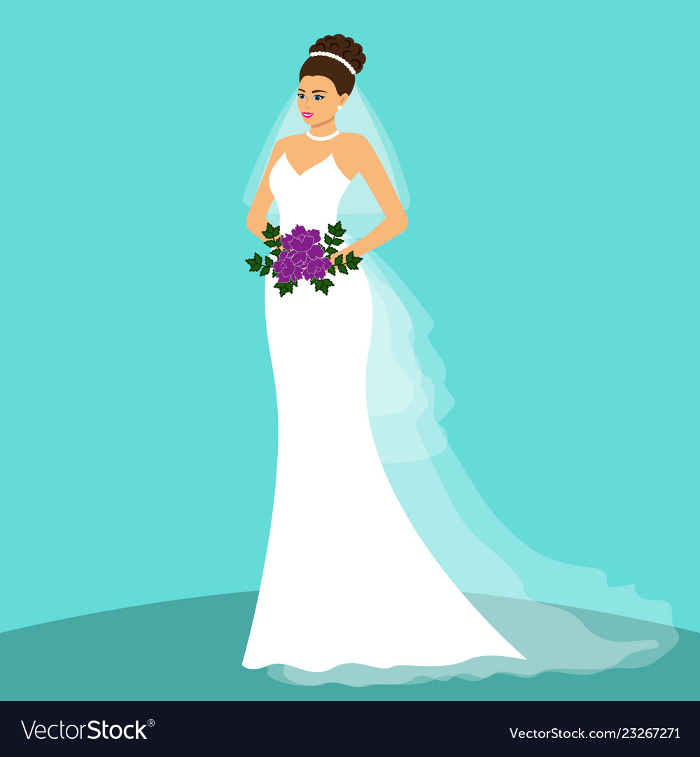 Bride wedding card with the bride on a blue Vector Image