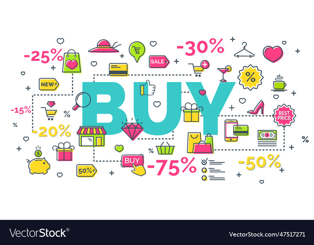 Buy concept with modern thin line icons on white vector image Buy concept with modern thin line icons on white