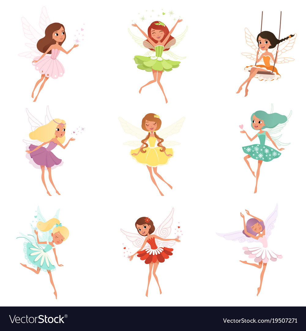 Collection little fairies magical creatures Vector Image