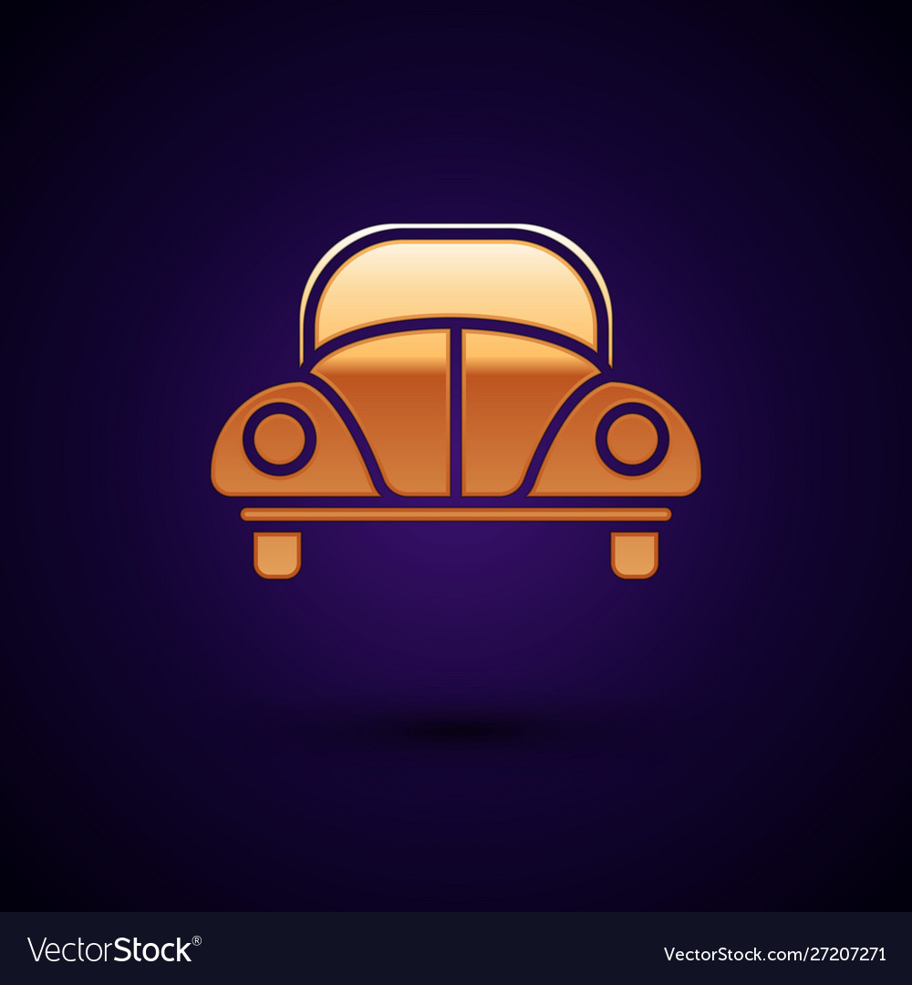 Gold car volkswagen beetle icon isolated on dark vector image Gold car volkswagen beetle icon isolated on dark