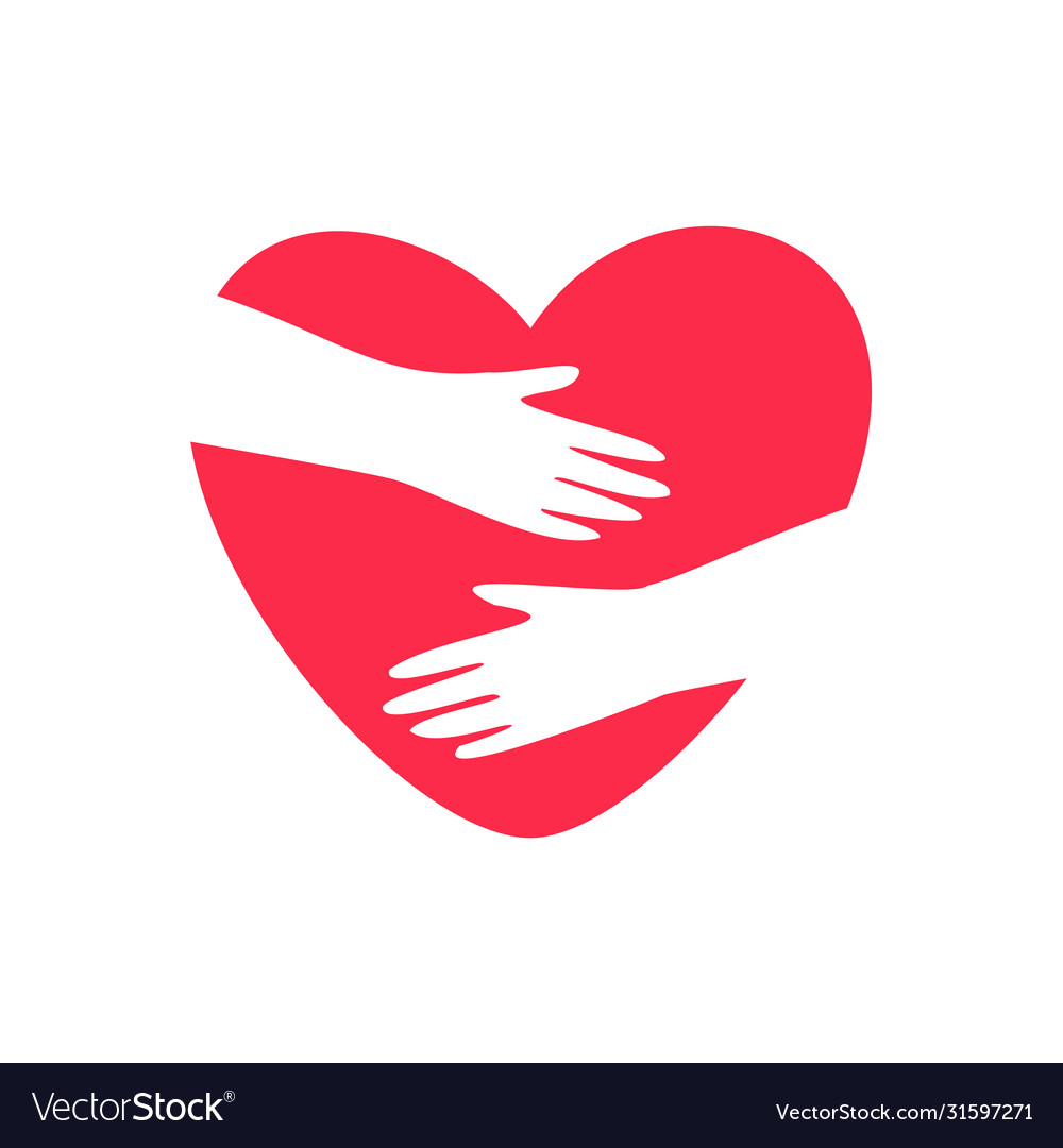 Hands embracing heart logo vector image Hands embracing heart logo