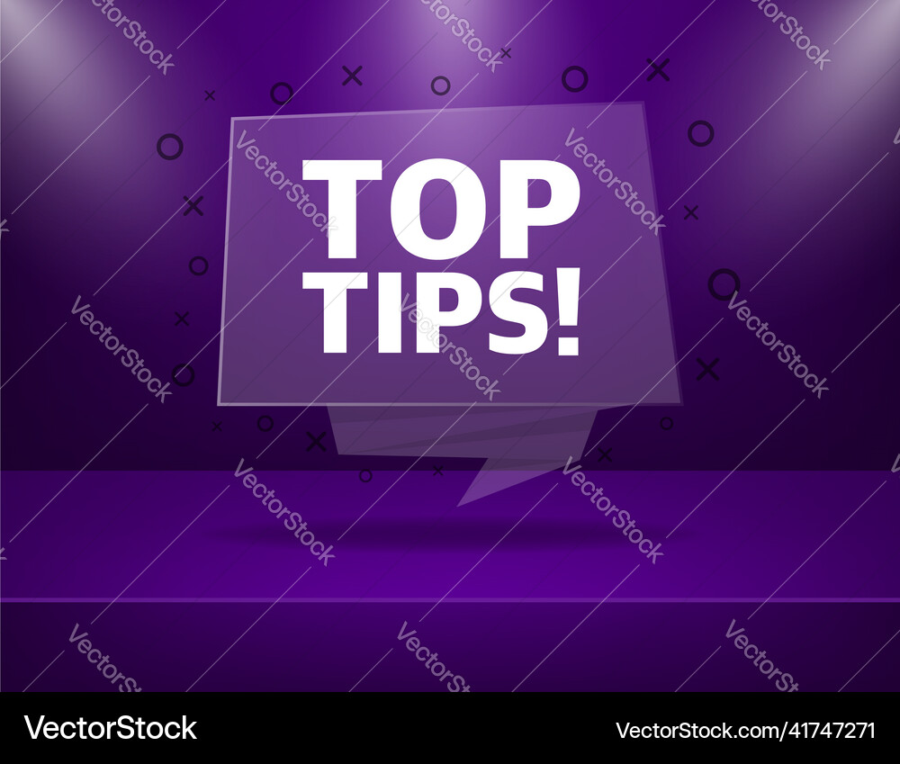 Top tips purple banner in 3d style on white Vector Image