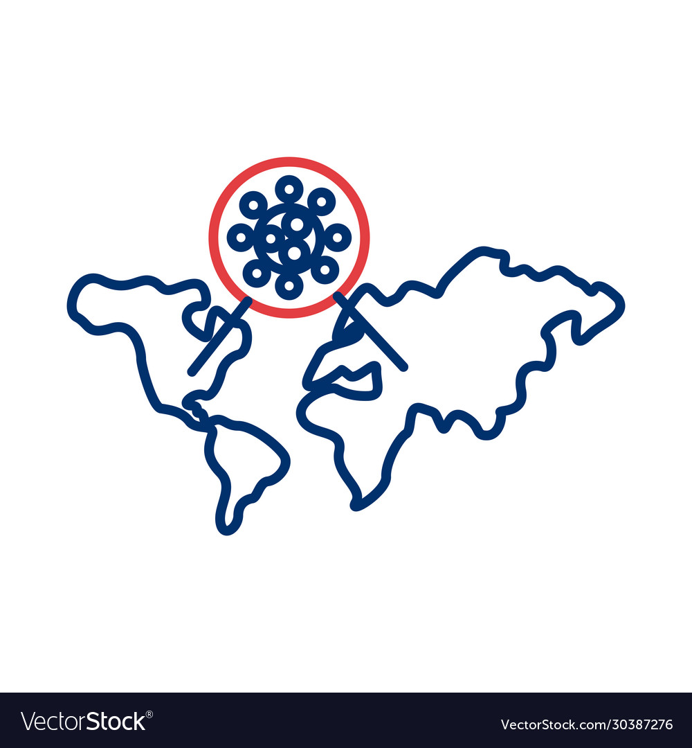 Earth maps with covid19 19 particle line style vector image Earth maps with covid19 19 particle line style