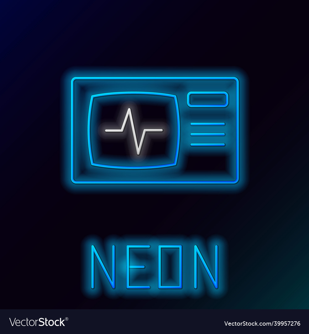 Glowing neon line computer monitor with cardiogram vector image Glowing neon line computer monitor with cardiogram