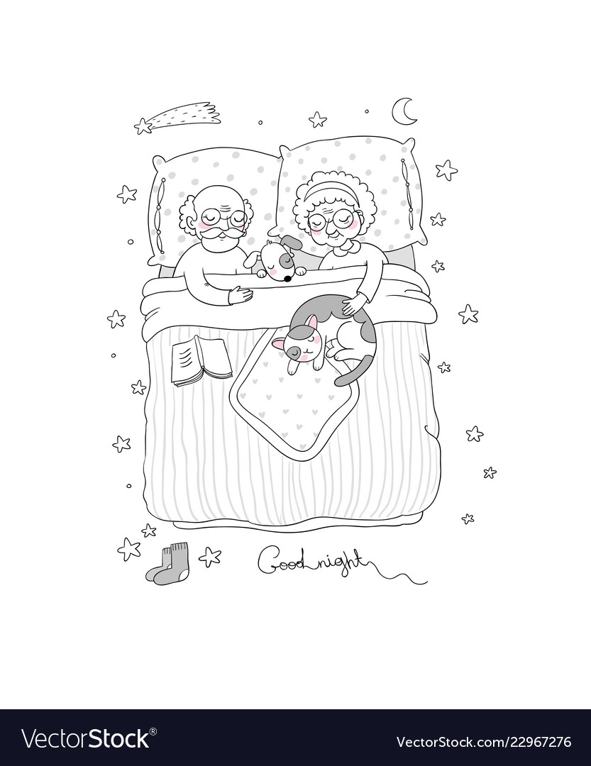 Grandfather and grandmother sleep in bed Vector Image