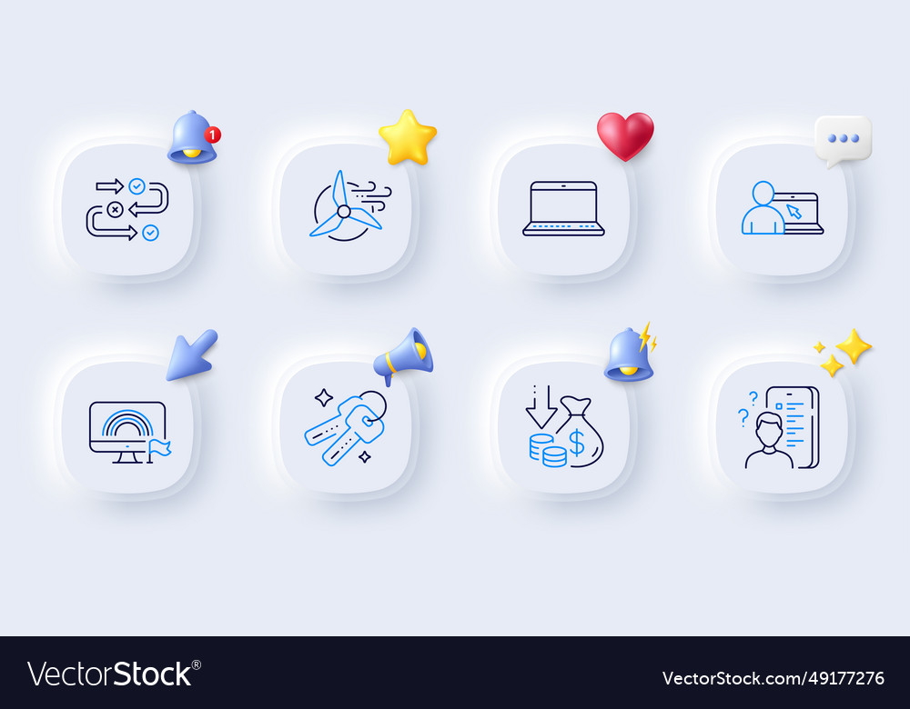 Lgbt deflation and keys line icons for web app vector image Lgbt deflation and keys line icons for web app