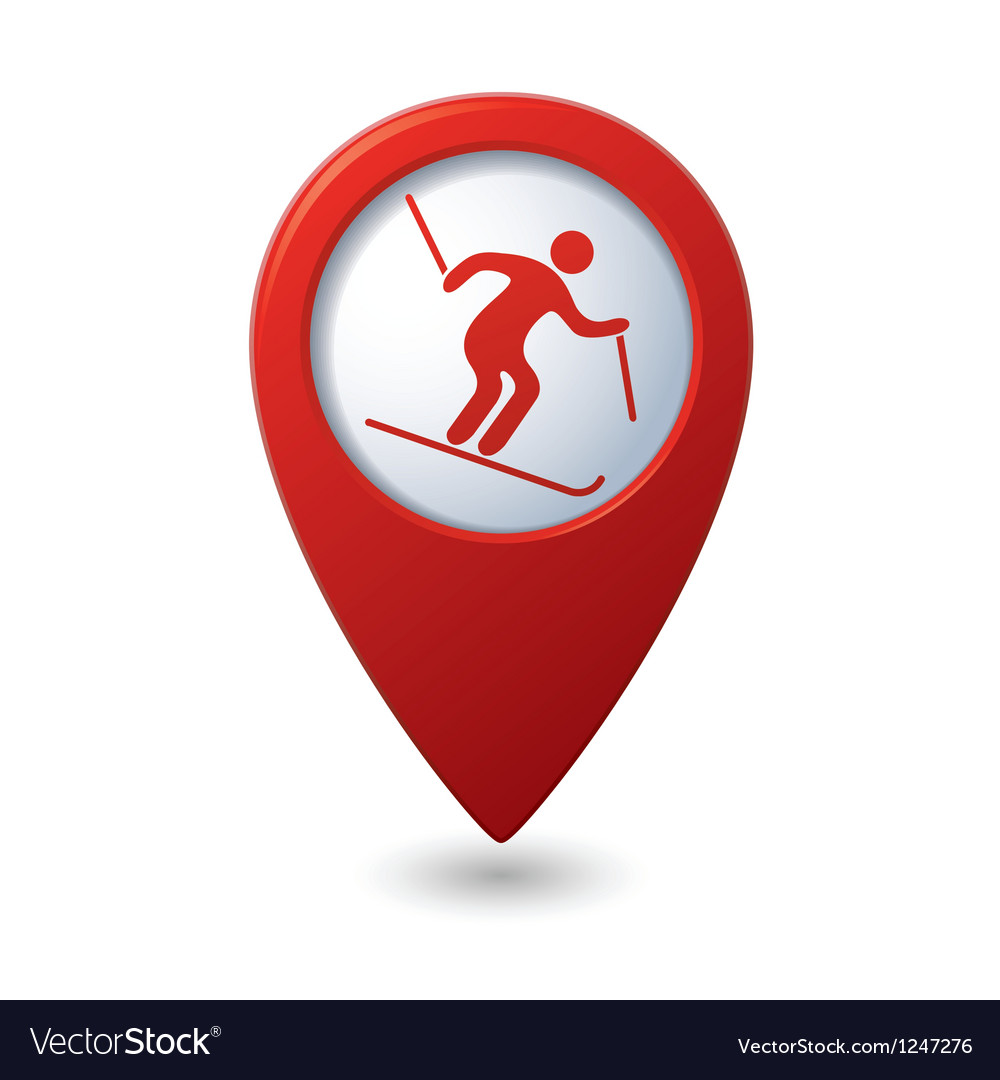 Map pointer with downhill skiing icon