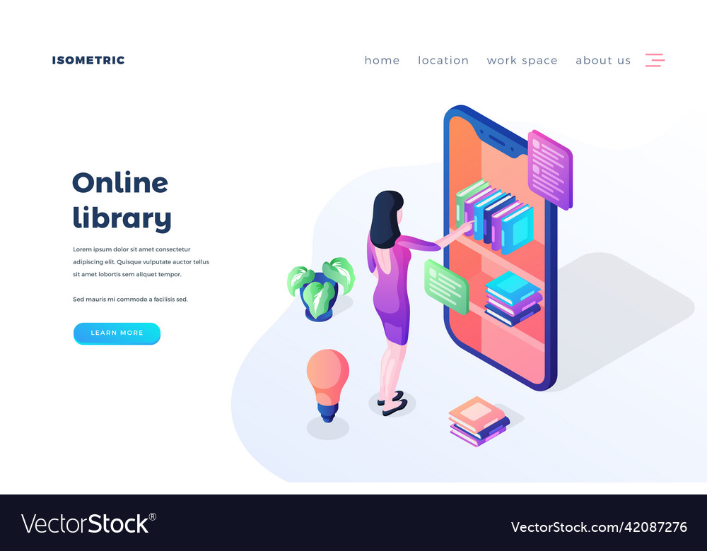 Online library landing page template Royalty Free Vector