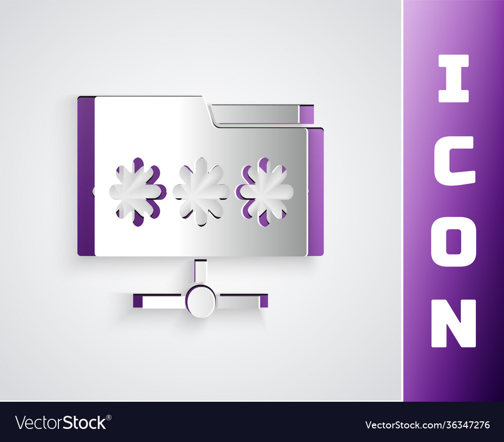 Paper cut folder with password notification icon vector image Paper cut folder with password notification icon
