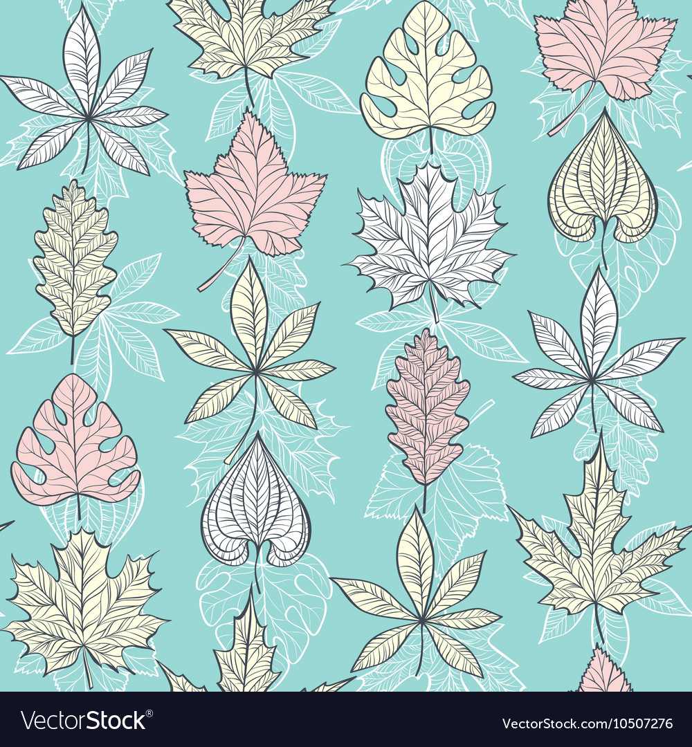 Seamless pattern with fall different leaves