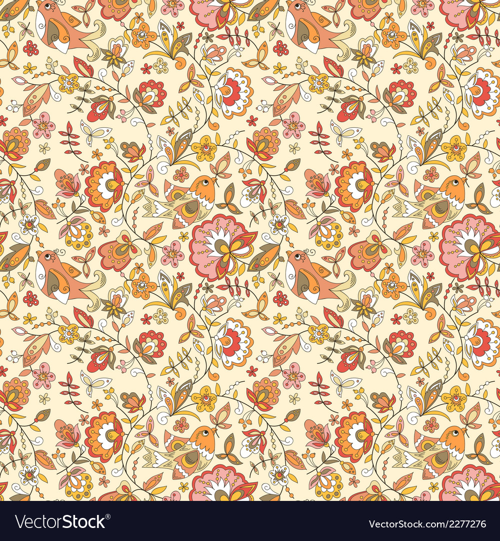 Seamless texture with flowers and birds Royalty Free Vector