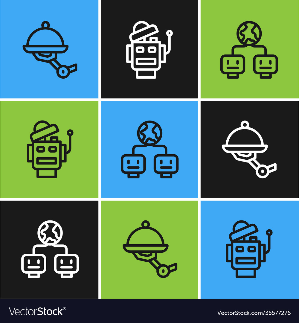 Set line waiter robot artificial intelligence vector image Set line waiter robot artificial intelligence