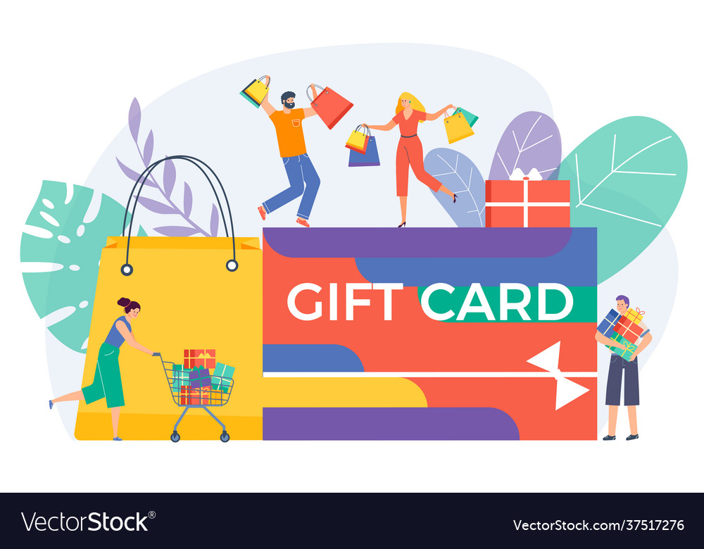 Shopping gift card congratulation people vector image Shopping gift card congratulation people