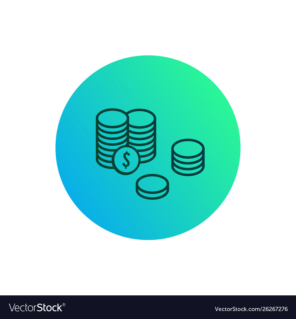Stack coins icon gradient button with money vector image Stack coins icon gradient button with money