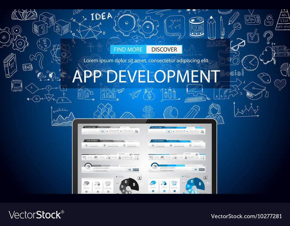 App development concept background with doodle Vector Image
