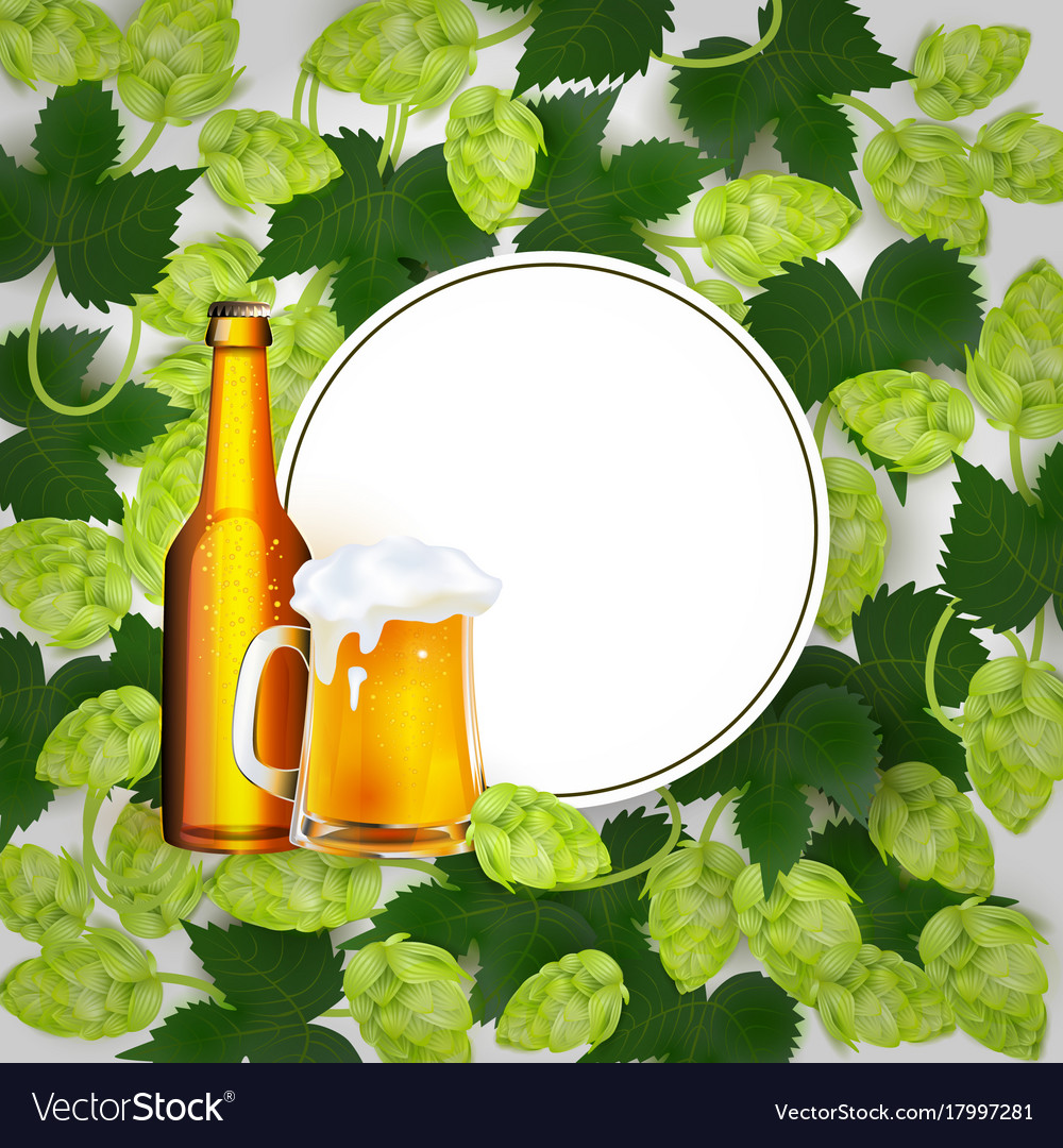 Beer poster with hop leaves and lager mug