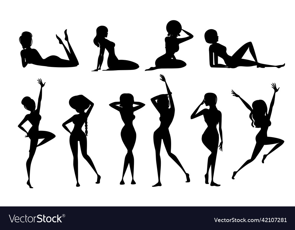 Black silhouette set of beautiful women