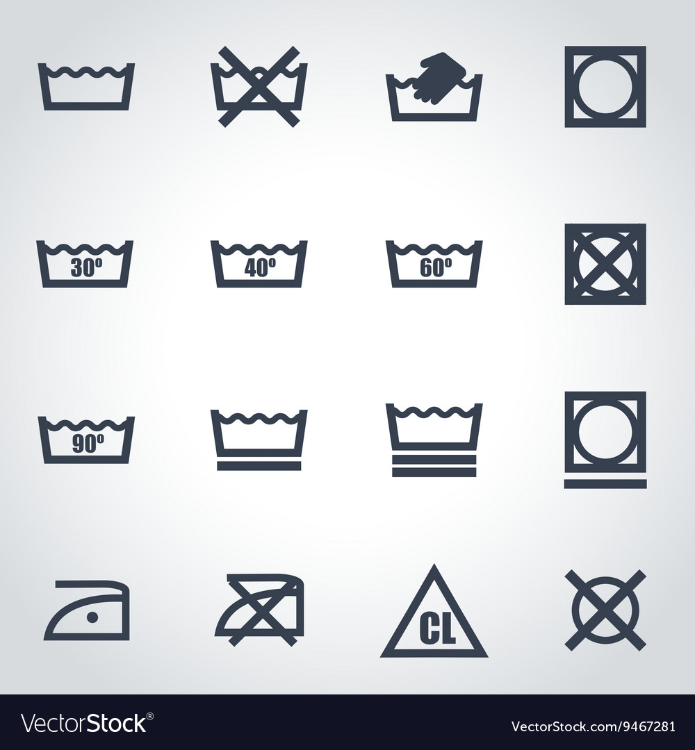 Black washing signs set Royalty Free Vector Image