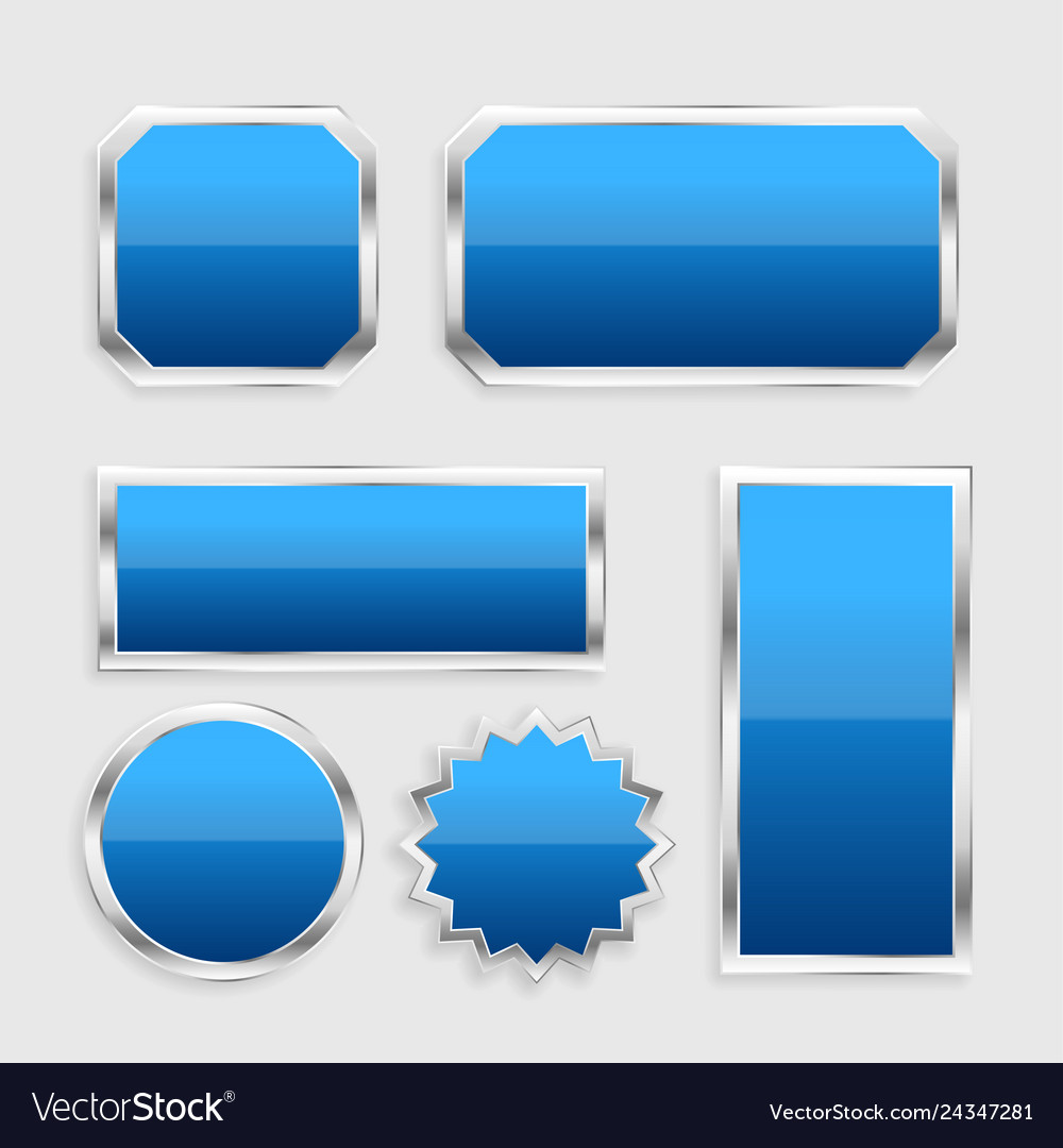 Blue glossy buttons set with metallic frame