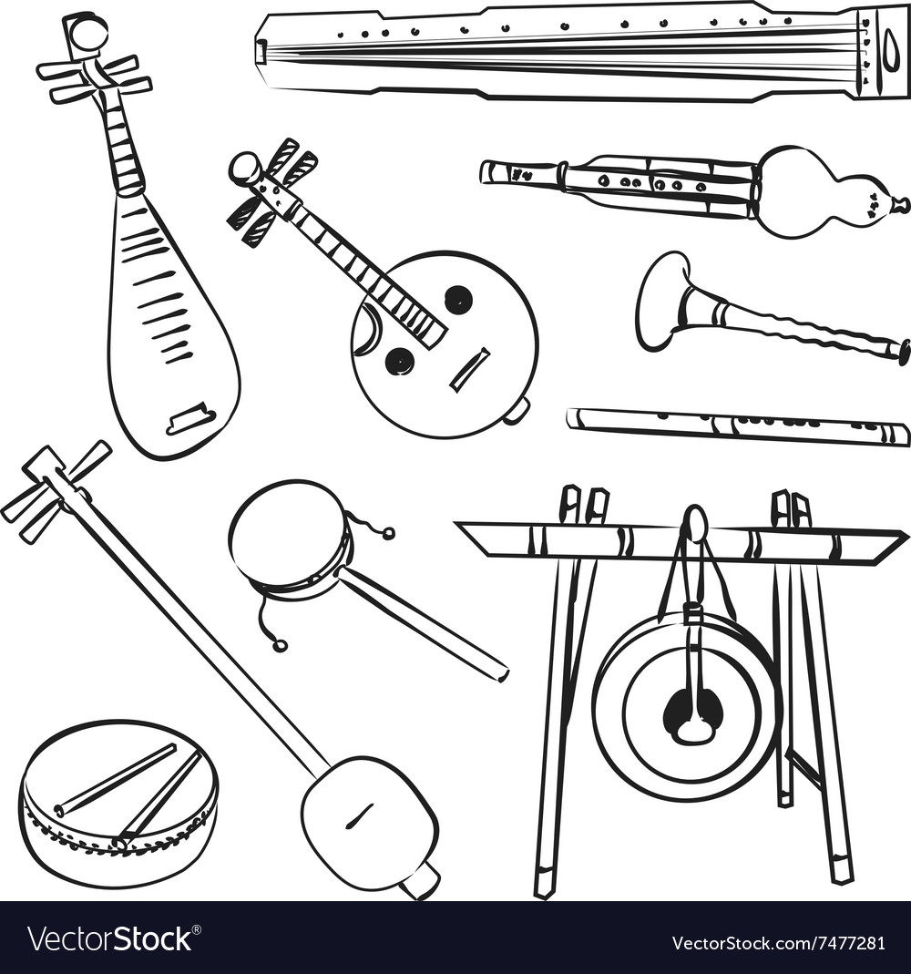 Chinese traditional musical instruments Royalty Free Vector