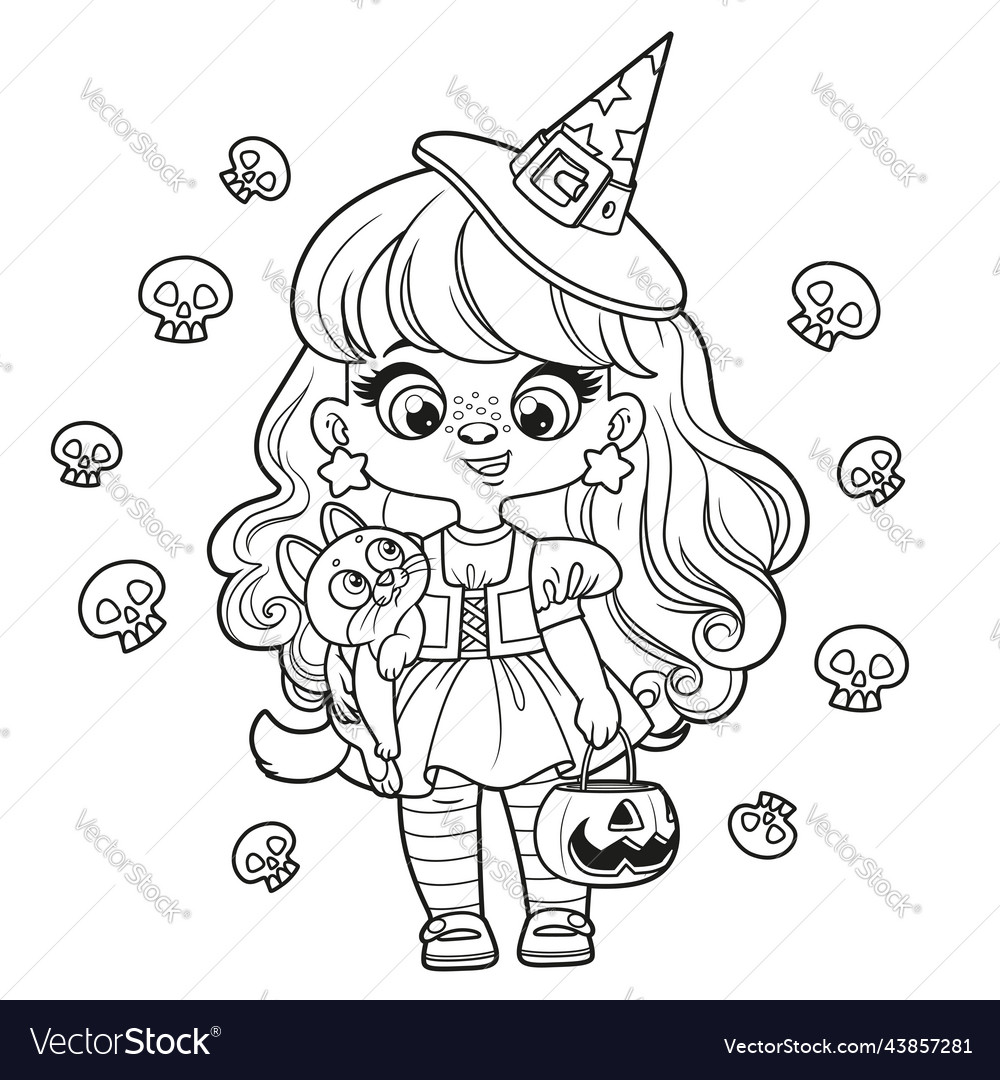 Cute Cartoon Girl In A Halloween Witch Costume Vector Image 5337