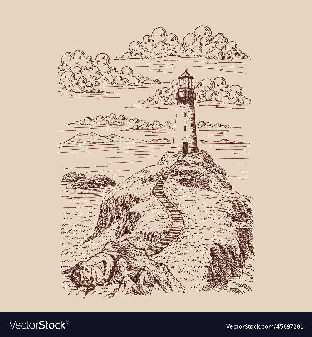 Lighthouse hand drawn converted to sea coast Vector Image Lighthouse hand drawn converted to sea coast Vector Image