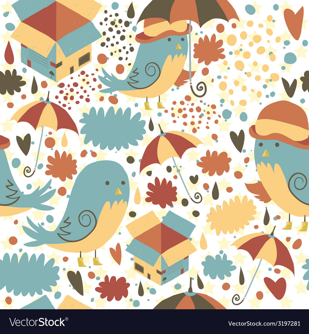 Mr sparrow with umbrella and box seamless pattern