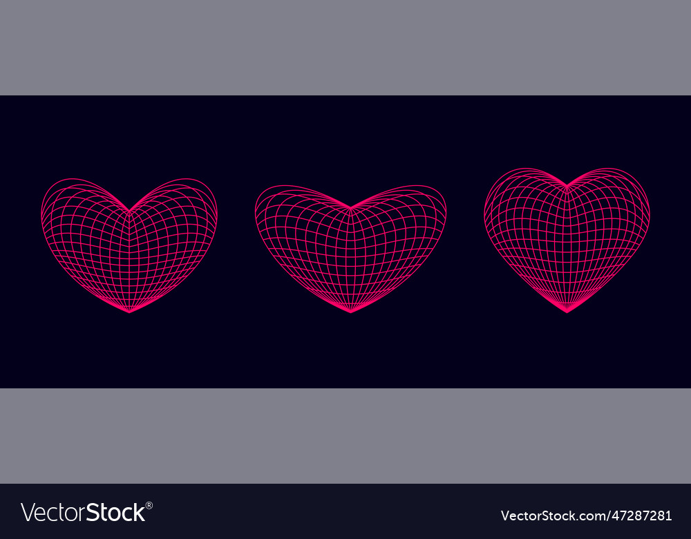 Pink wireframe heart shapes set grids grid