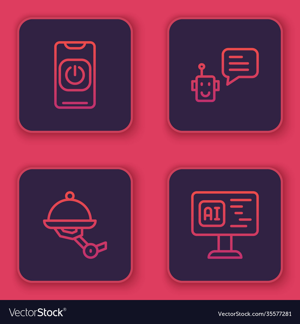 Set line turn off robot from phone waiter bot Vector Image Set line turn off robot from phone waiter bot