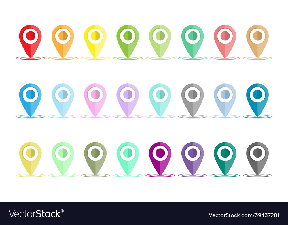 Set of colored dots or pointers for a map vector image Set of colored dots or pointers for a map