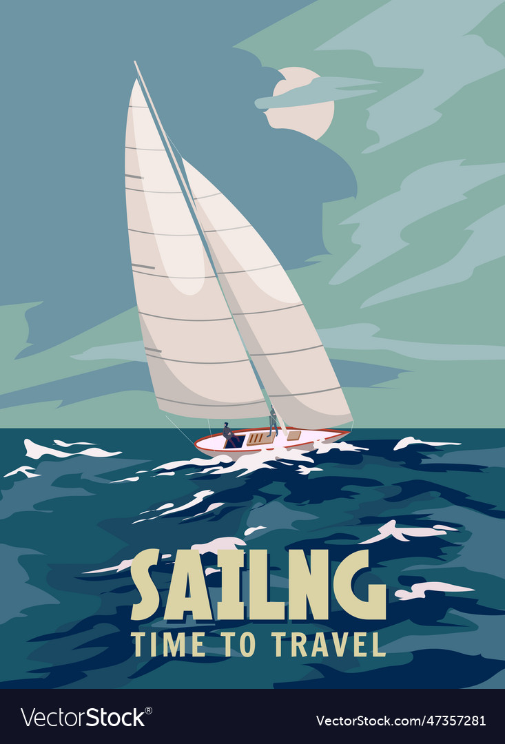 Ship sailboat during a storm poster retro sailing Vector Image