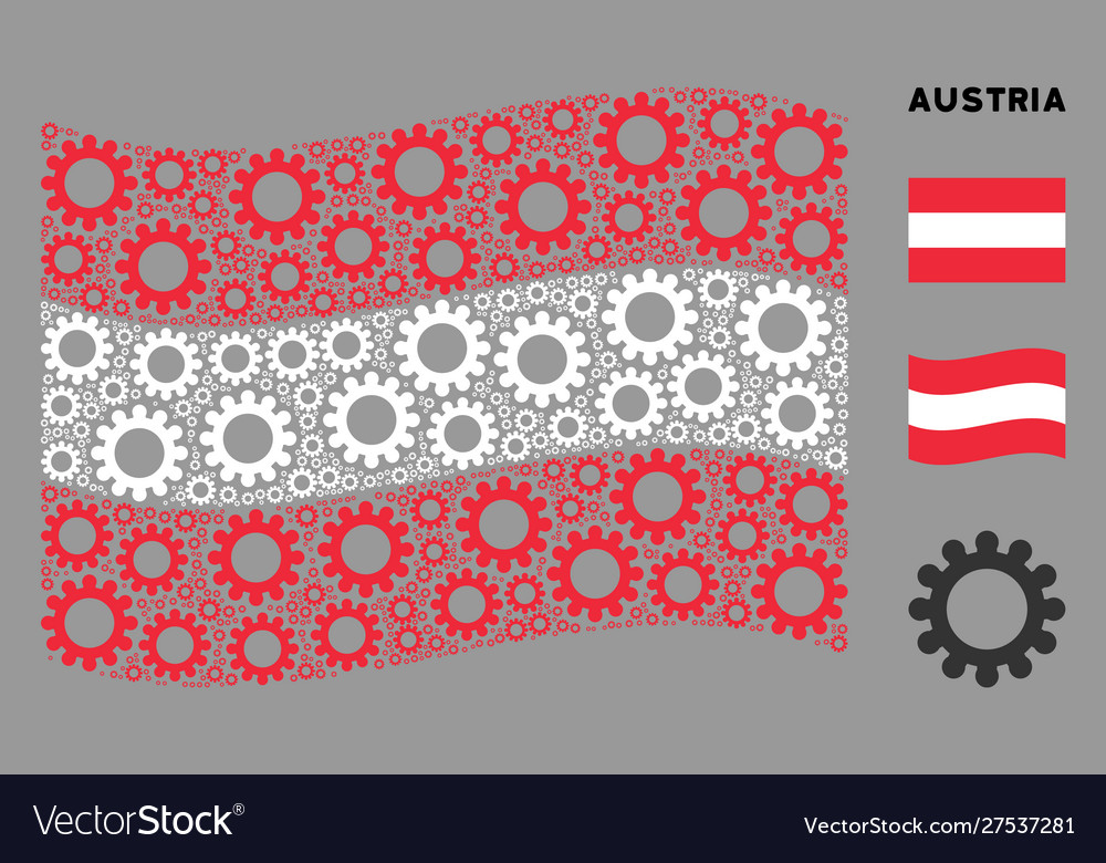 Waving austrian flag pattern cog icons vector image Waving austrian flag pattern cog icons