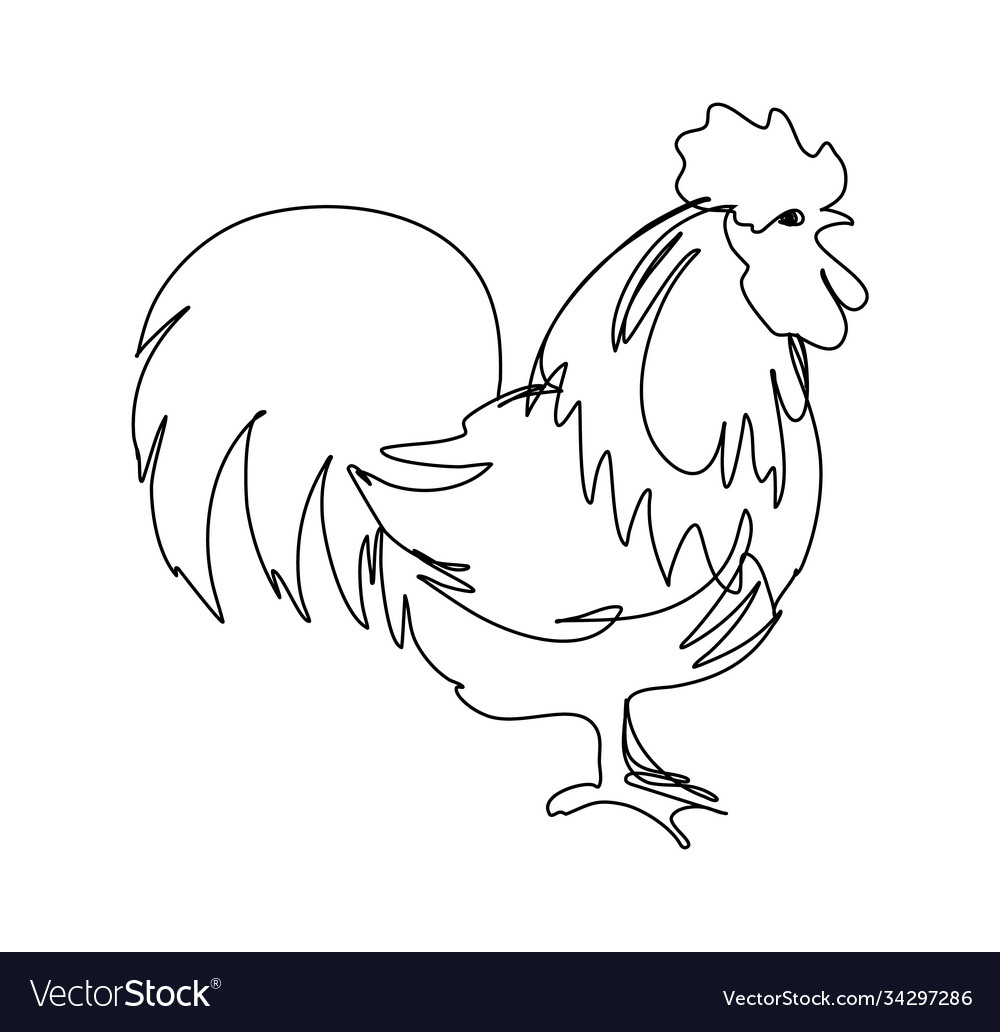 Abstract continuous rooster in one line style vector image Abstract continuous rooster in one line style